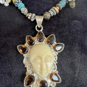 925 Balinese Style Honey Topaz Moon Goddess Necklace