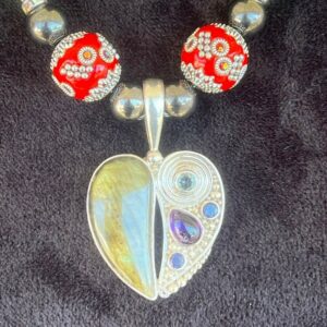Sajen Heart Necklace, Sajen Sterling Silver Necklace, Sajen Multi-Gem Necklace,