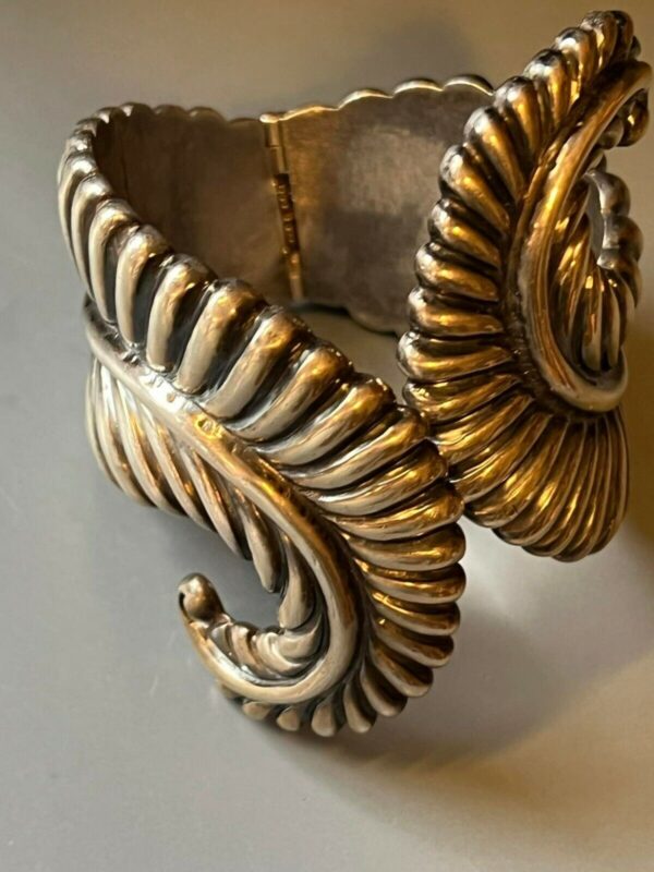 Taxco Mexico Sterling Bracelet, Hinged Fern Bracelet